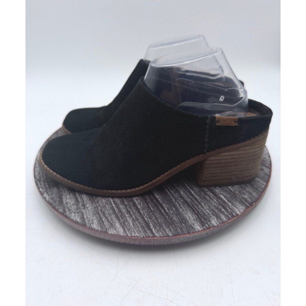 TOMS Mules Womens Size 9.5 Genuine Suede Block Heel Slip On Round Toe Black